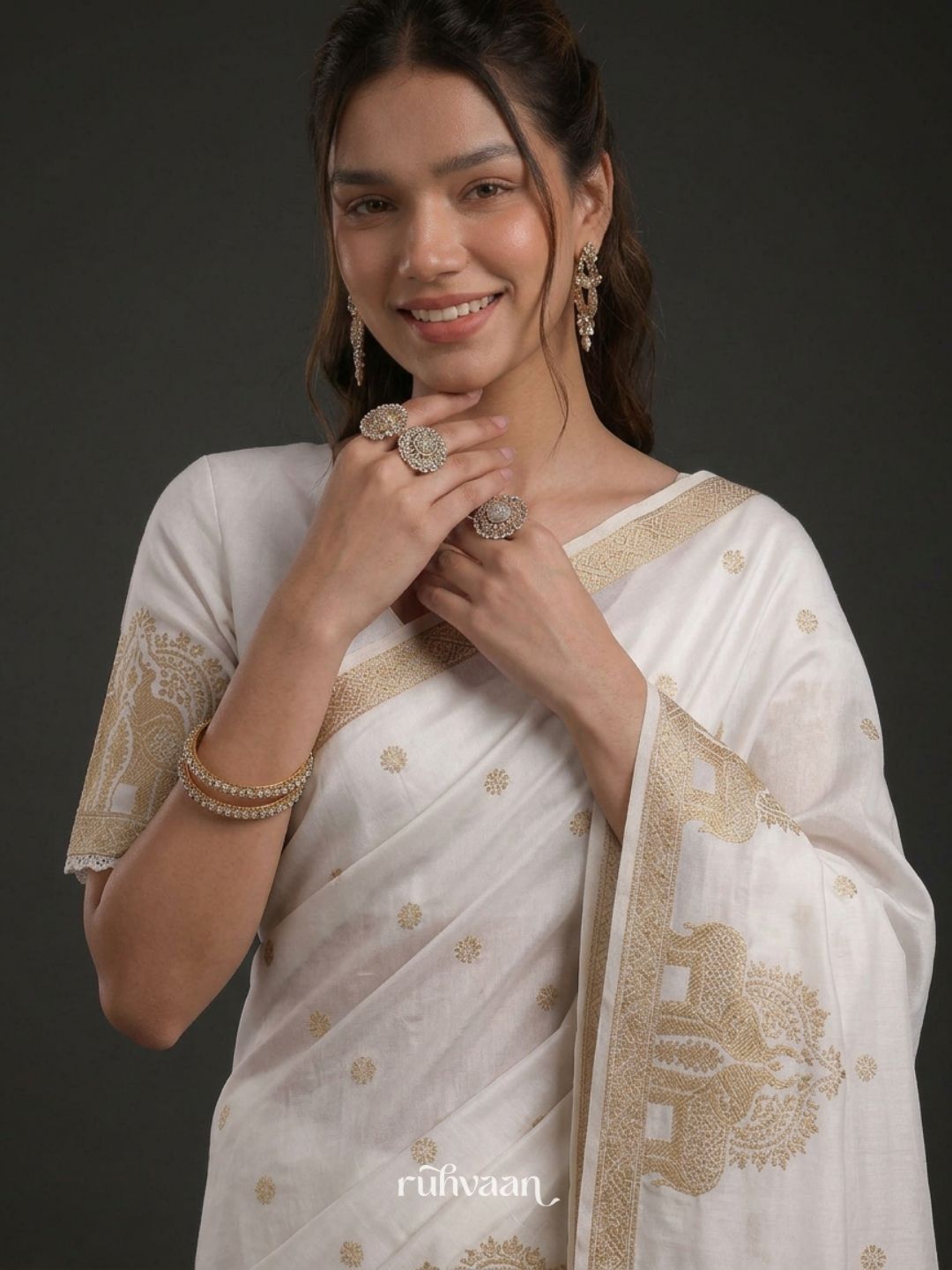 White Durbar Saree