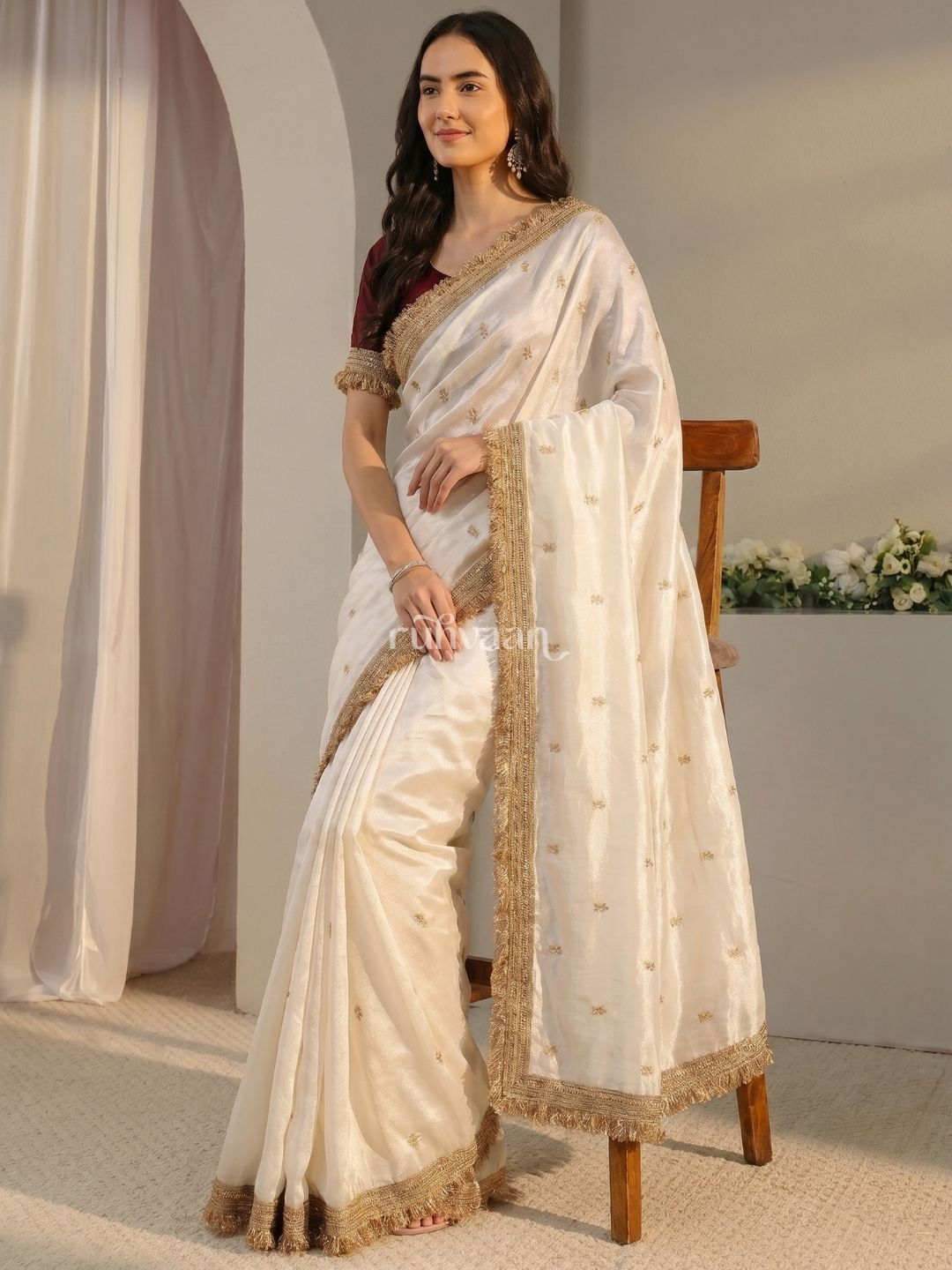 White Ember Saree
