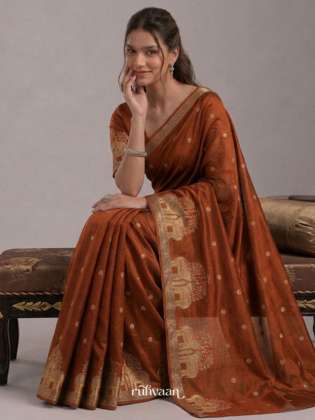Rust Orange Durbar Saree