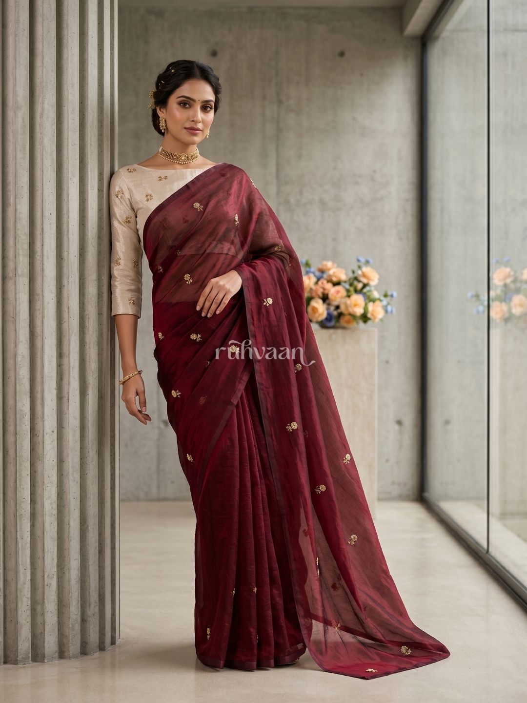 Ember and Wine Saree