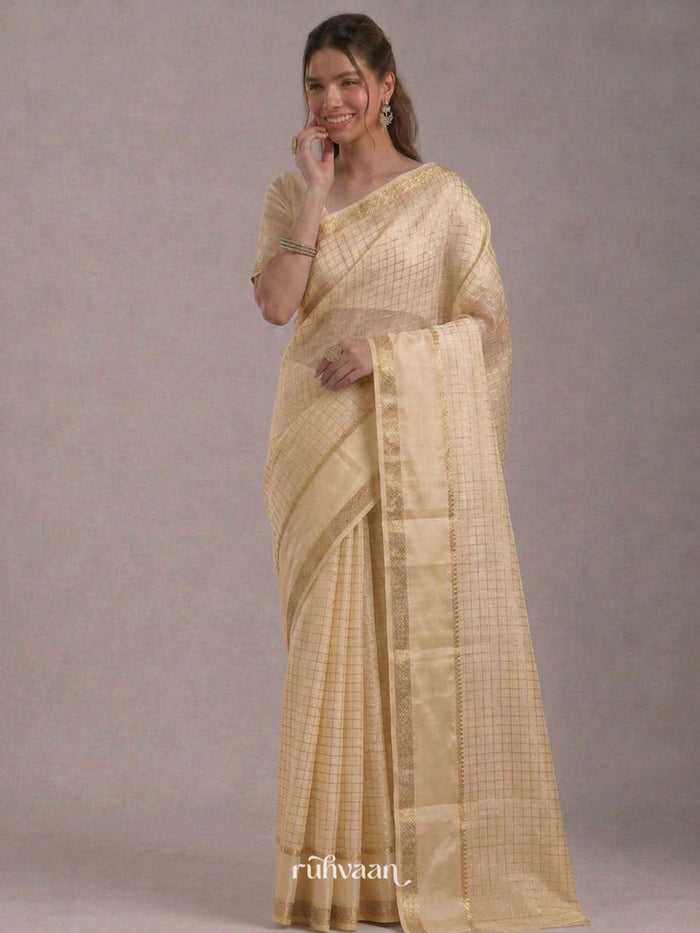 Ivory Grid Saree