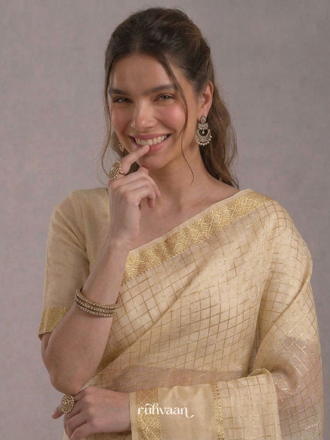 Ivory Grid Saree