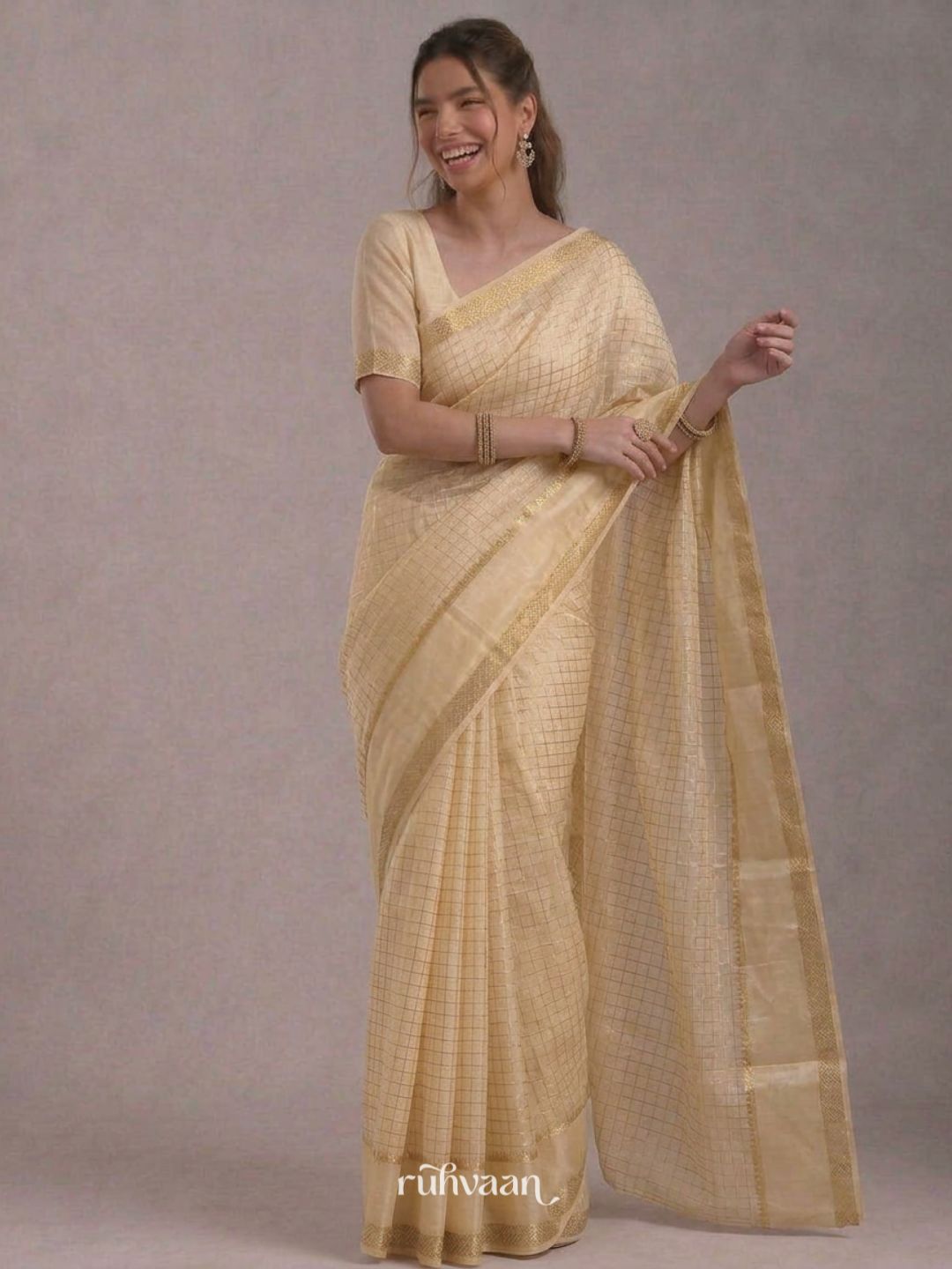 Ivory Grid Saree