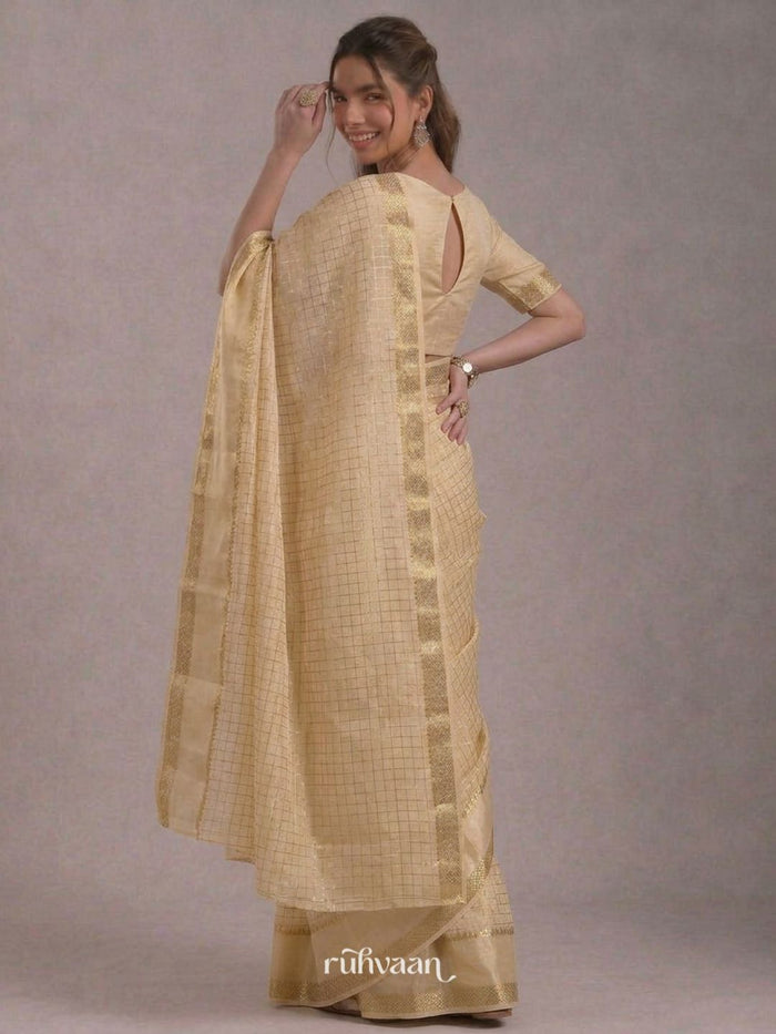Ivory Grid Saree